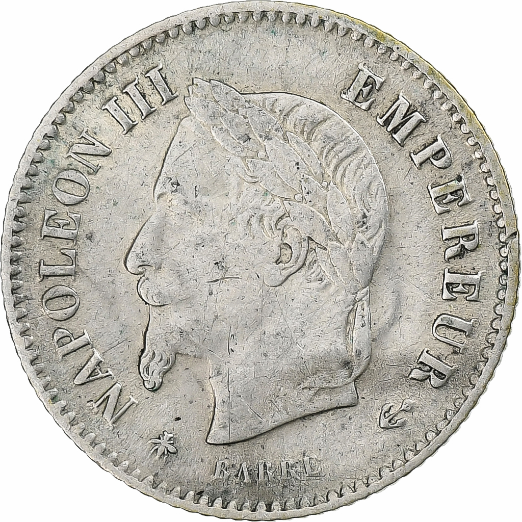 France, Napoleon III, 20 Centimes, Napoléon III, 1867, Paris, Silver
