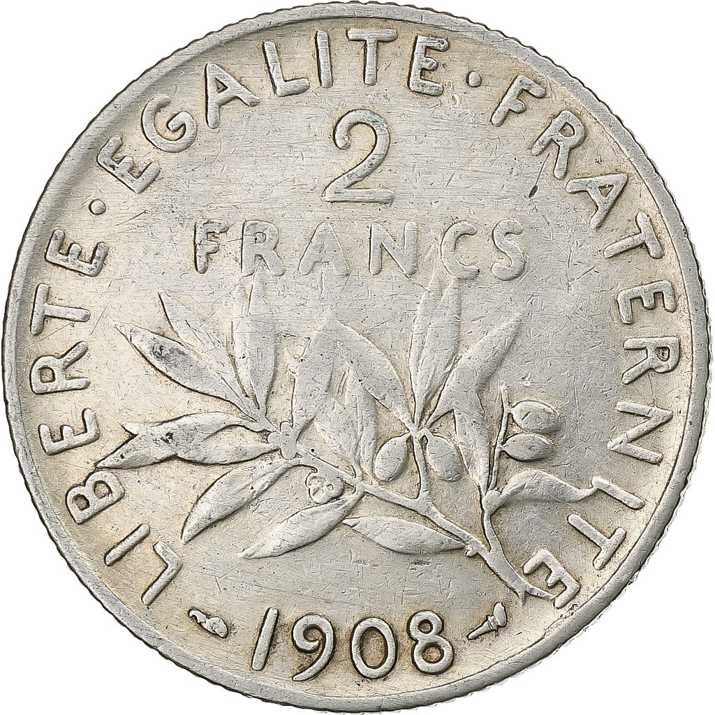 France, 2 Francs, Semeuse, 1908, Paris, Silver, , Le Franc:F.266
