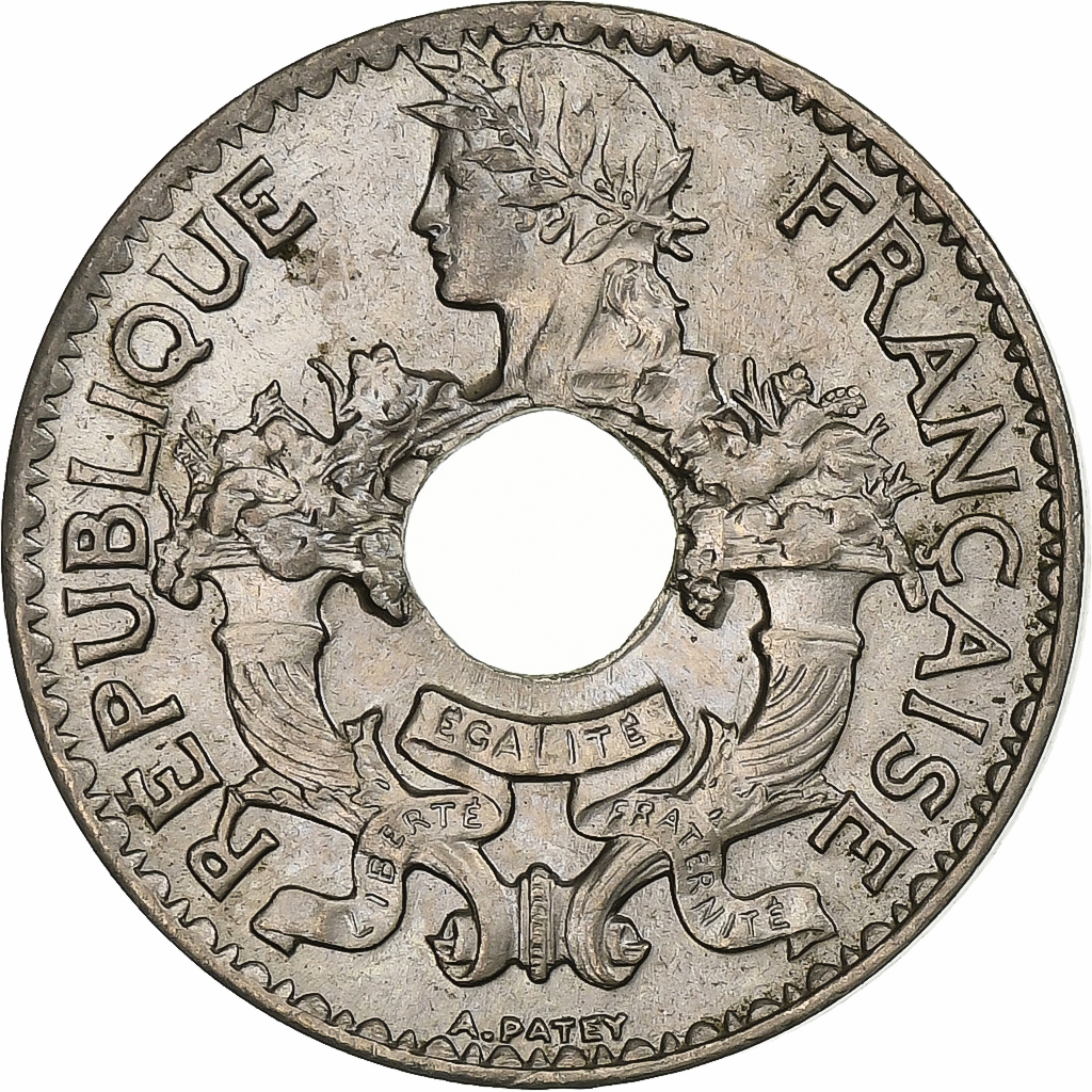 FRENCH INDO-CHINA, 5 Cents, 1923, Paris, Copper-nickel, , KM:18