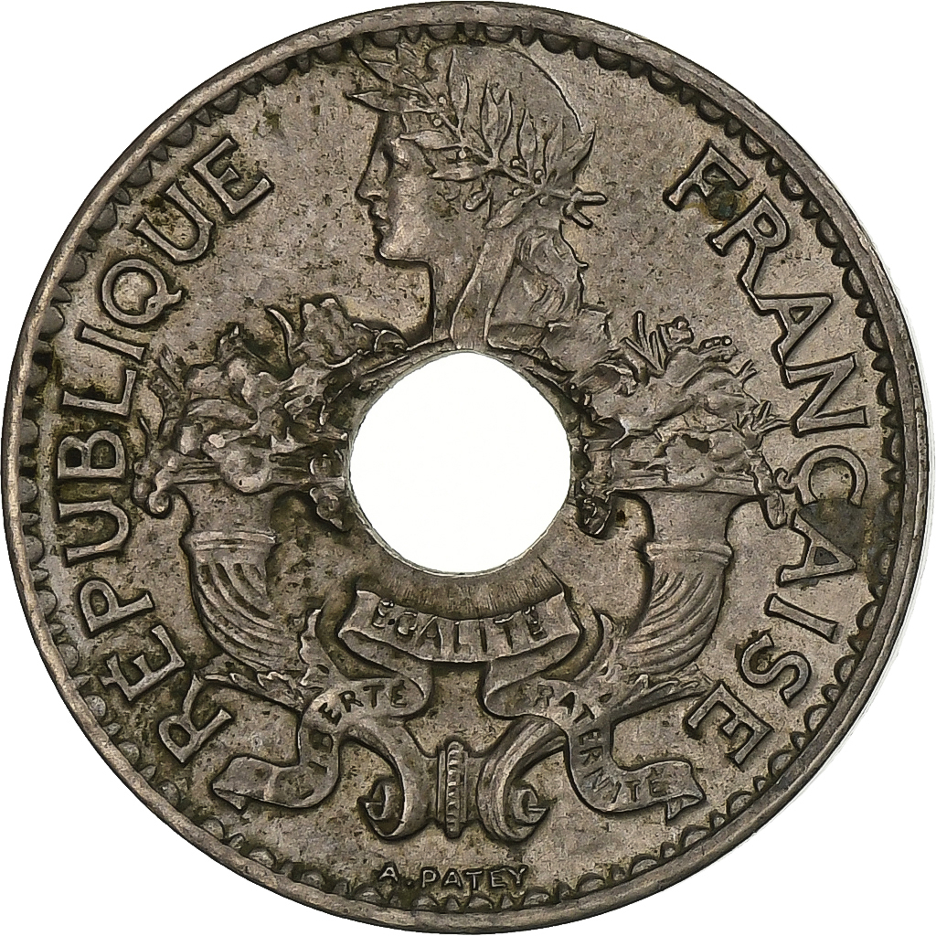 FRENCH INDO-CHINA, 5 Cents, 1923, Paris, Copper-nickel, , KM:18