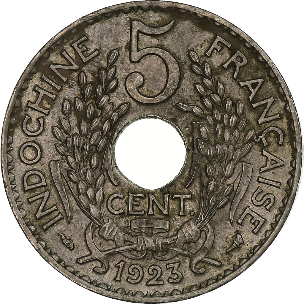 FRENCH INDO-CHINA, 5 Cents, 1923, Paris, Copper-nickel, , KM:18