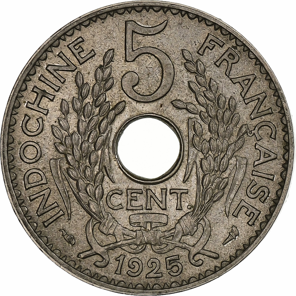 FRENCH INDO-CHINA, 5 Cents, 1925, Paris, Copper-nickel, , KM:18