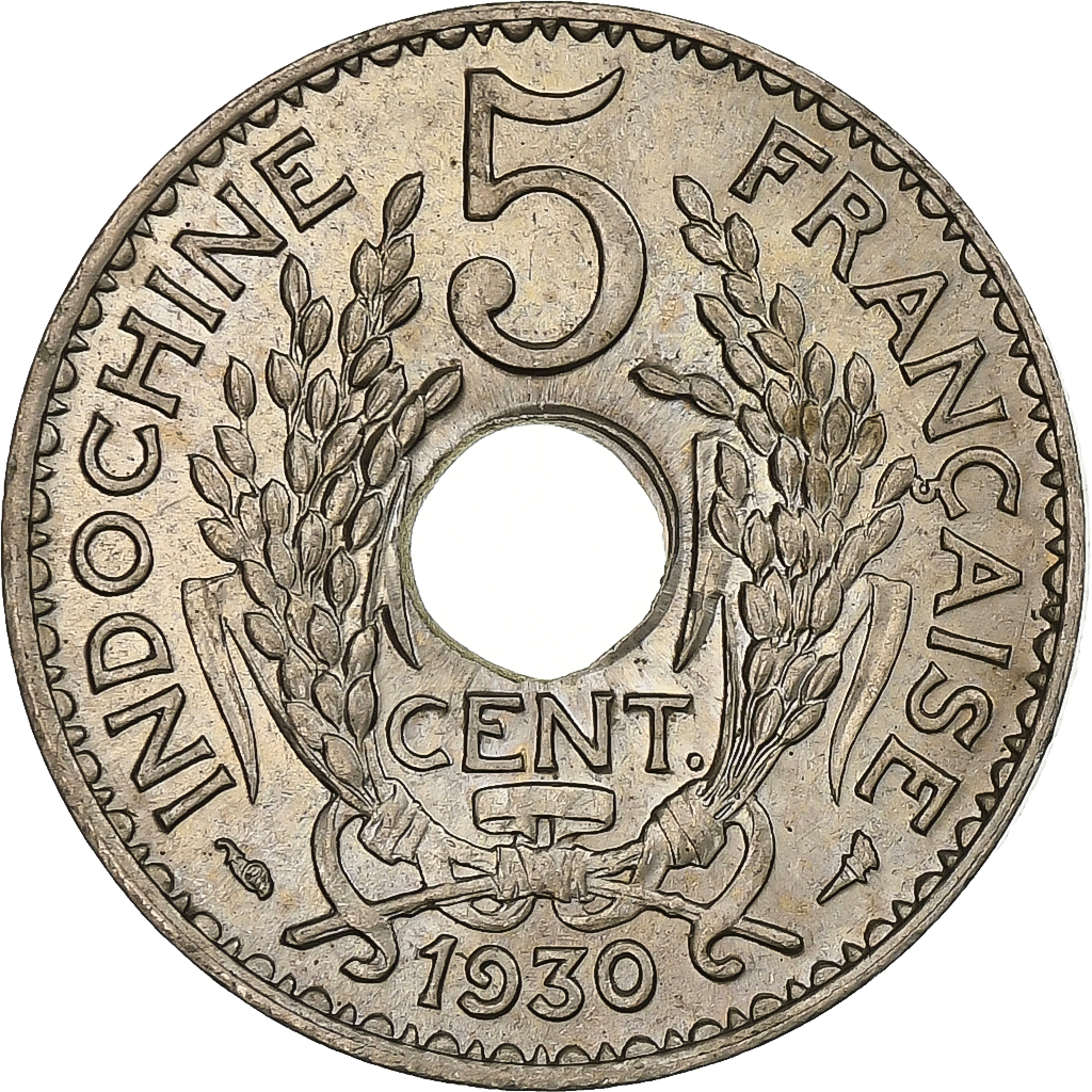 FRENCH INDO-CHINA, 5 Cents, 1930, Paris, Copper-nickel, , KM:18