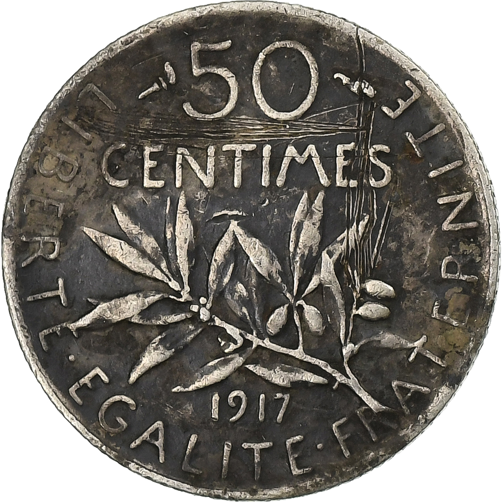 France, 50 Centimes, Semeuse, 1917, Paris, Silver, , KM:854