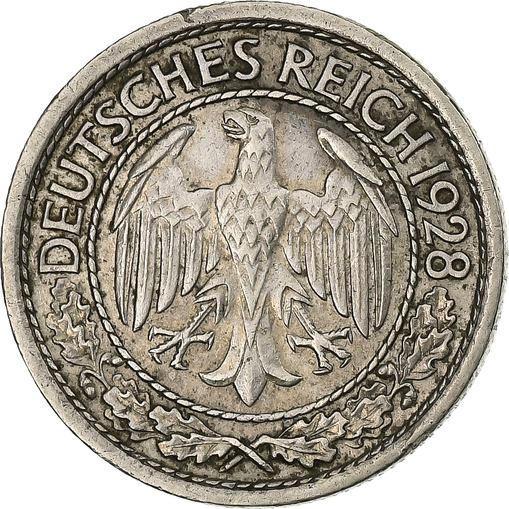 GERMANY, WEIMAR REPUBLIC, 50 Reichspfennig, 1928, Hamburg, Nickel, 