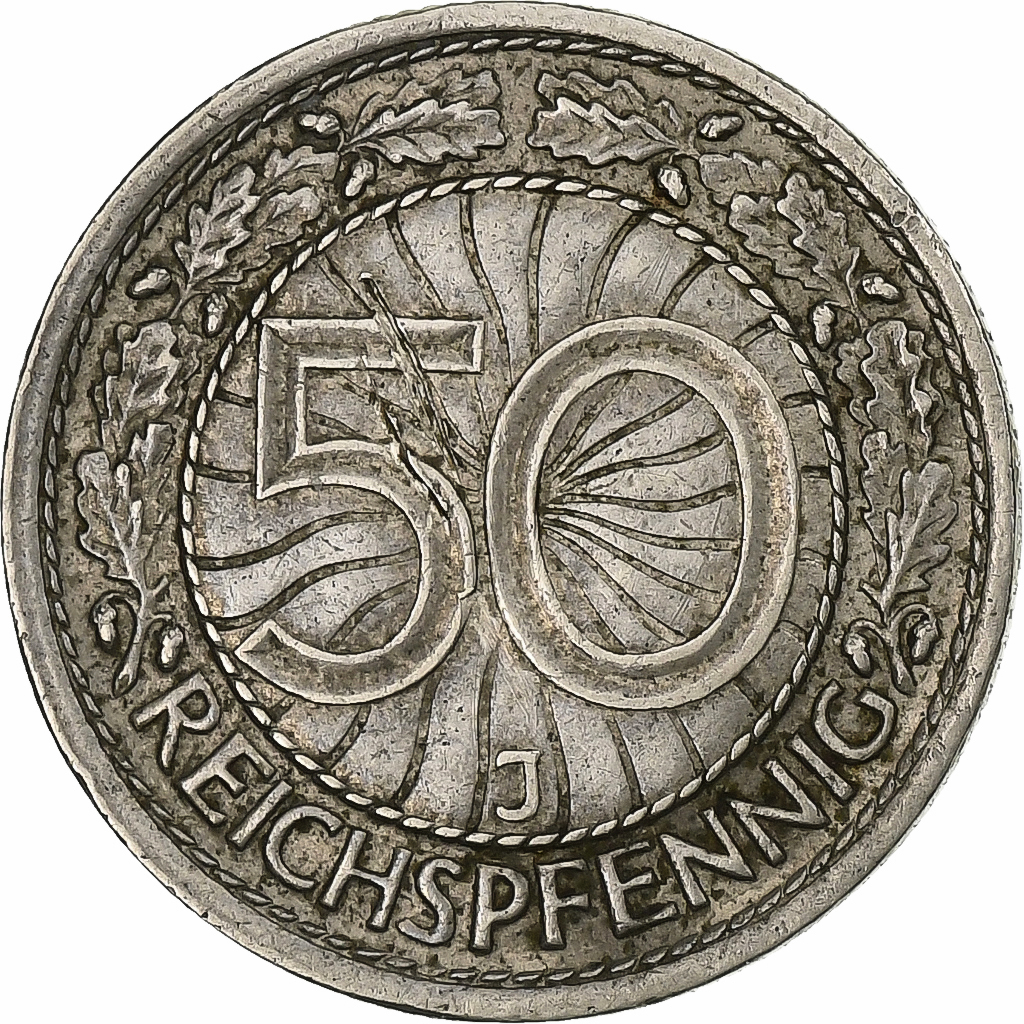 GERMANY, WEIMAR REPUBLIC, 50 Reichspfennig, 1928, Hamburg, Nickel, 