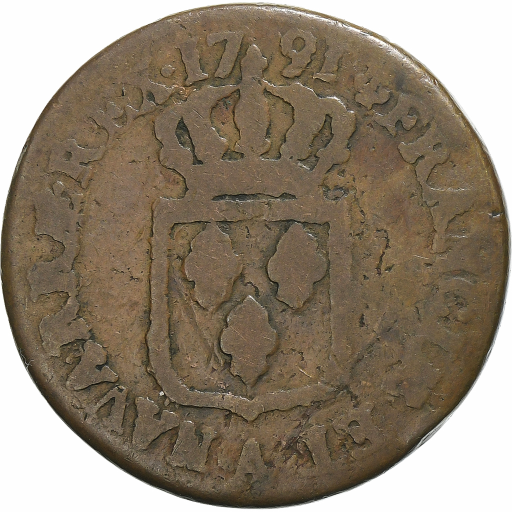 France, Louis XVI, Sol, 1791, Paris, Copper, VF, Gadoury:350, KM:578.1