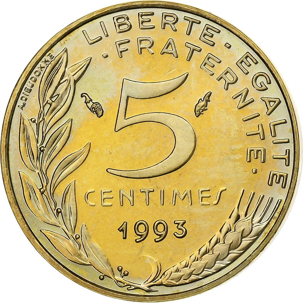 France, 5 Centimes, Marianne, 1993, Paris, Proof, Aluminum-Bronze, 