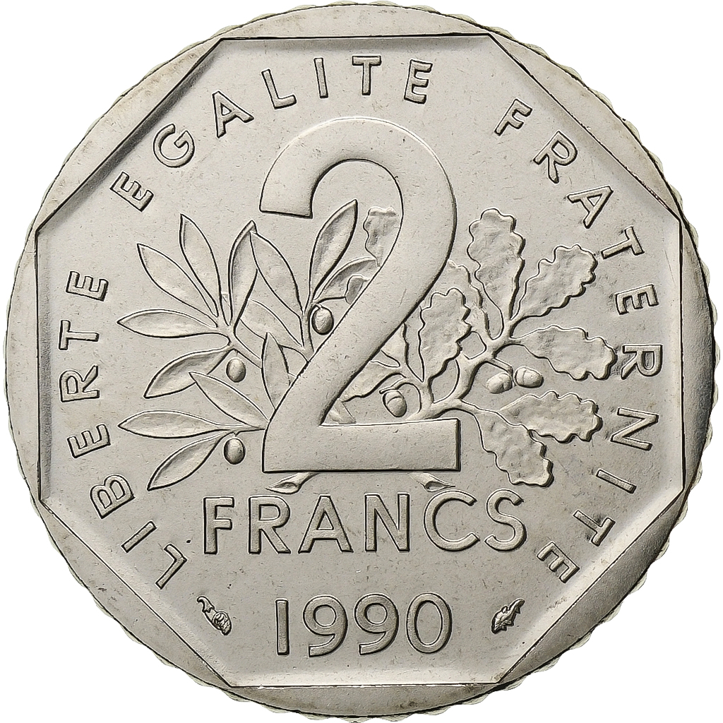 France, 2 Francs, Semeuse, 1990, Paris, Nickel, MS, Gadoury:547, KM:942.1