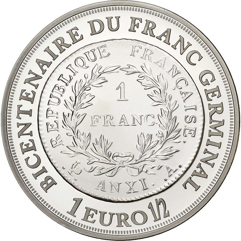 Frankreich, 1 1/2 Euro, Bicentenaire du franc germinal, BE, 2003, Monnaie de