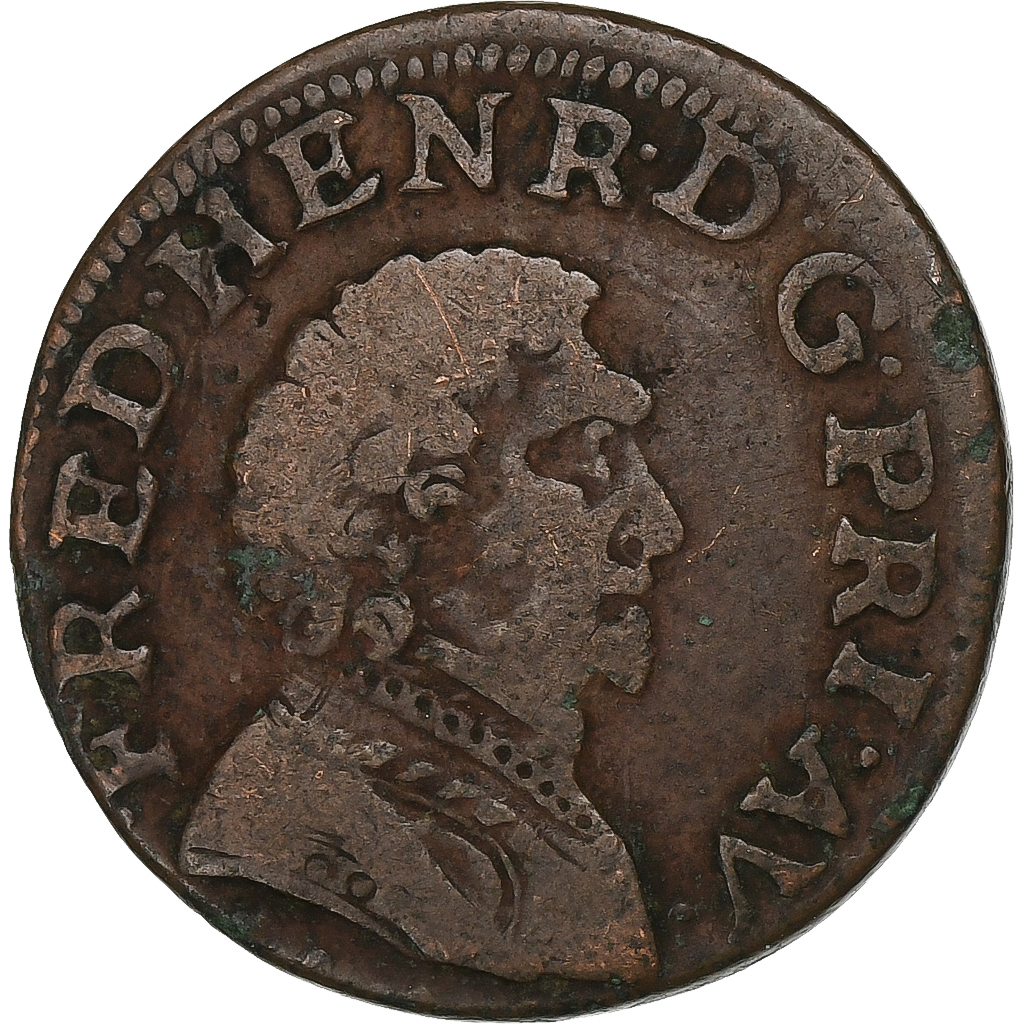 France, ORANGE, Frédéric-Henri de Nassau, Double Tournois, 1640, Copper