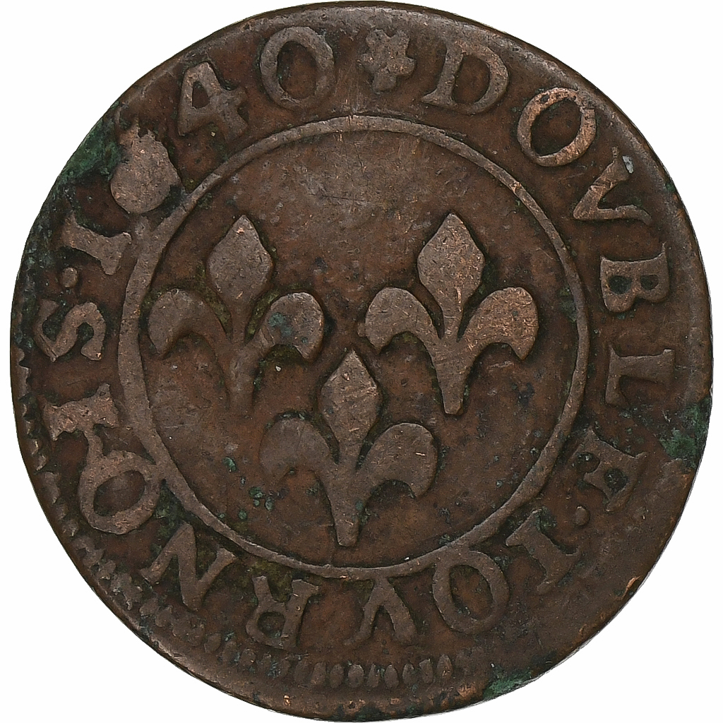 France, ORANGE, Frédéric-Henri de Nassau, Double Tournois, 1640, Copper