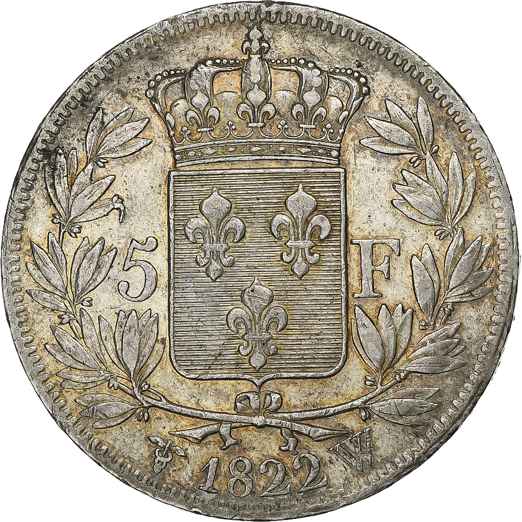 France, Louis XVIII, 5 Francs, Louis XVIII, 1822, Lille, Silver, 