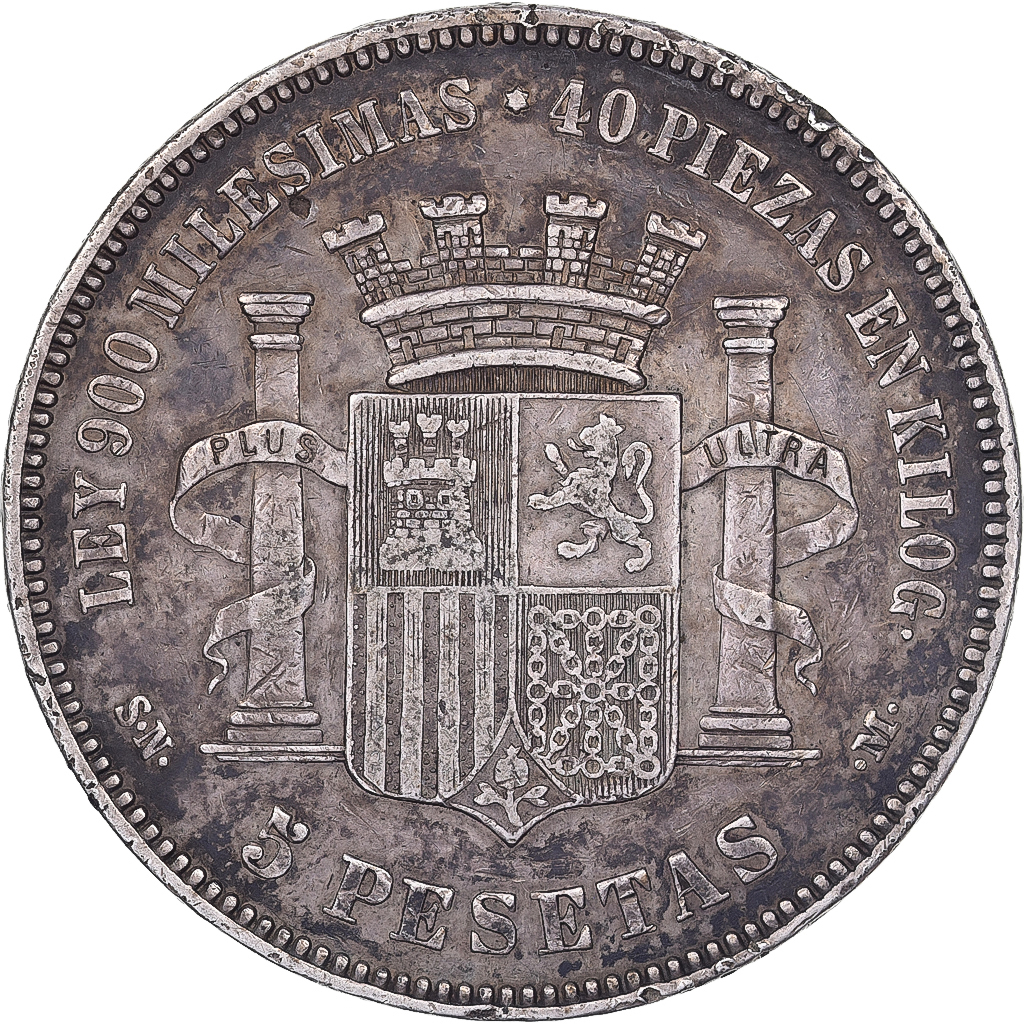 Spain, Provisional Government, 5 Pesetas, 1870, Madrid, Silver, 