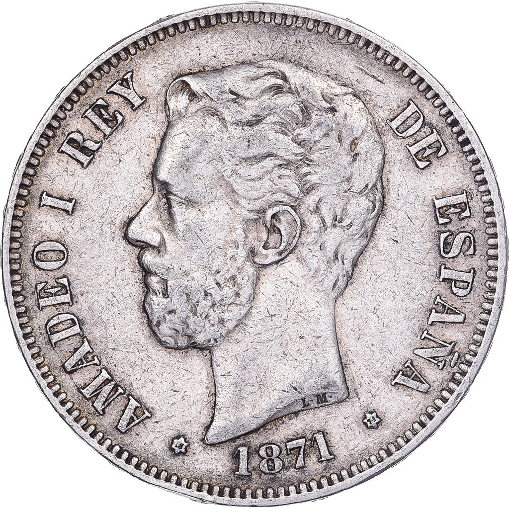 Coin, Spain, Amadeao I, 5 Pesetas, 1871, Madrid, , Silver, KM:666