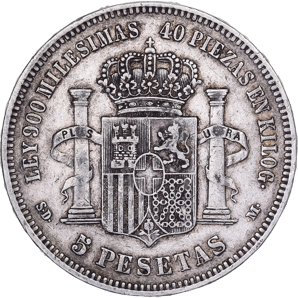 Coin, Spain, Amadeao I, 5 Pesetas, 1871, Madrid, , Silver, KM:666