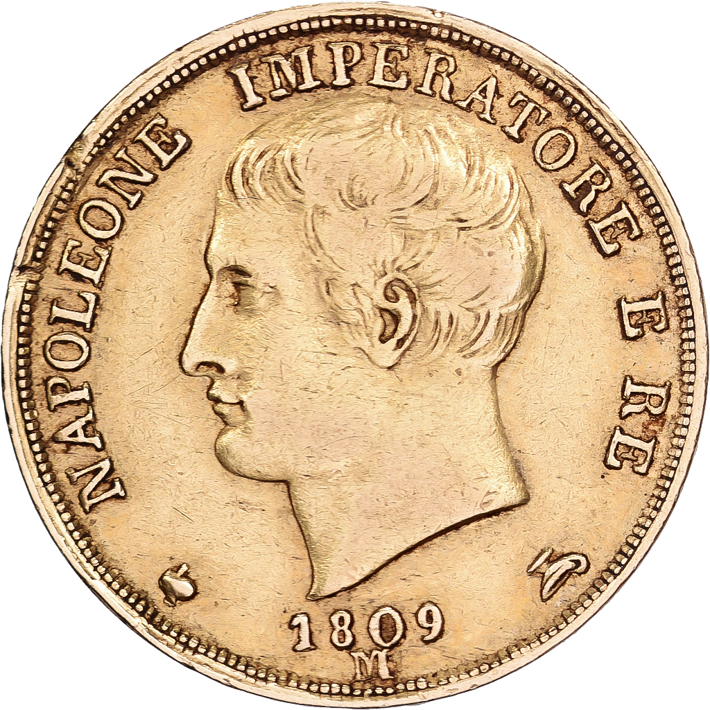 Italian States, KINGDOM OF NAPOLEON, Napoleon I, 20 Lire, 1809, Milan, Rare