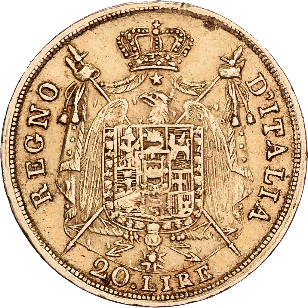 Italian States, KINGDOM OF NAPOLEON, Napoleon I, 20 Lire, 1809, Milan, Rare