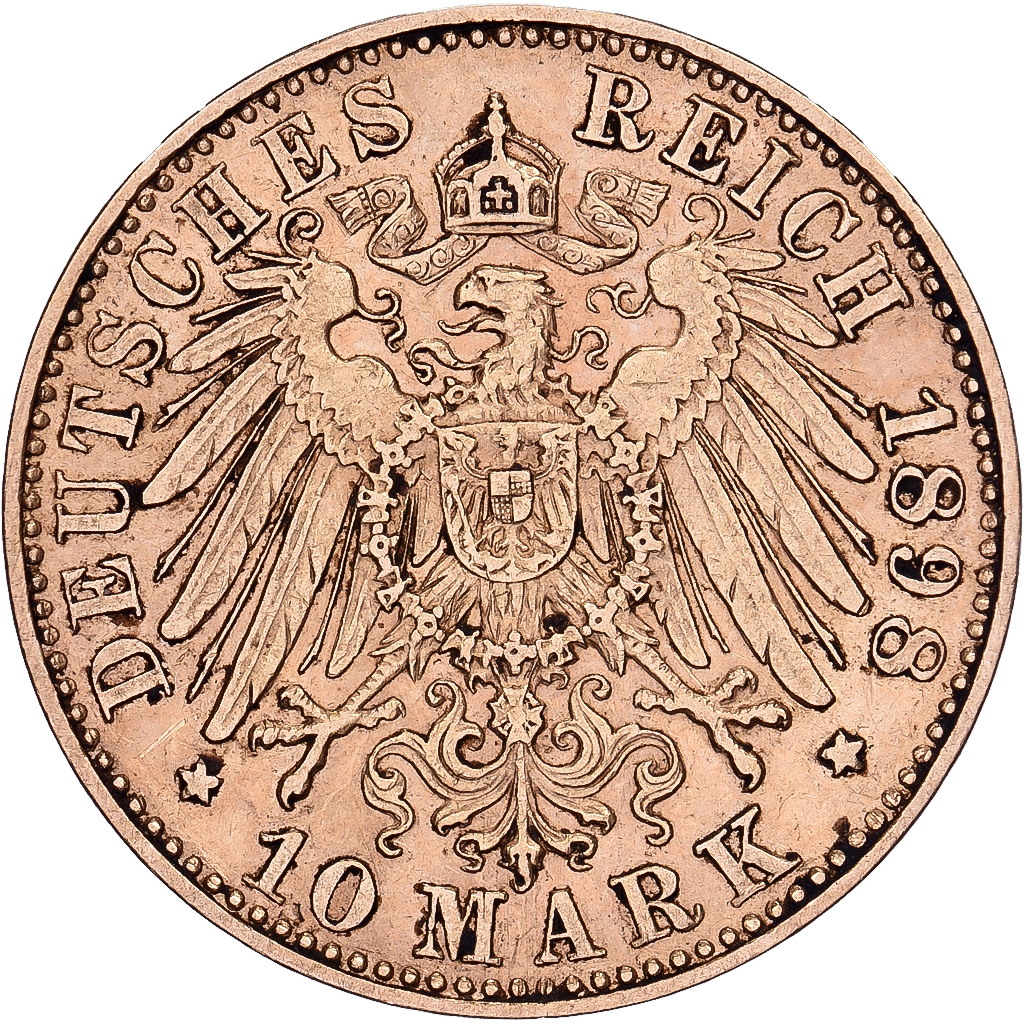 German States, SAXONY-ALBERTINE, Albert, 10 Mark, 1898, Muldenhütten, Gold