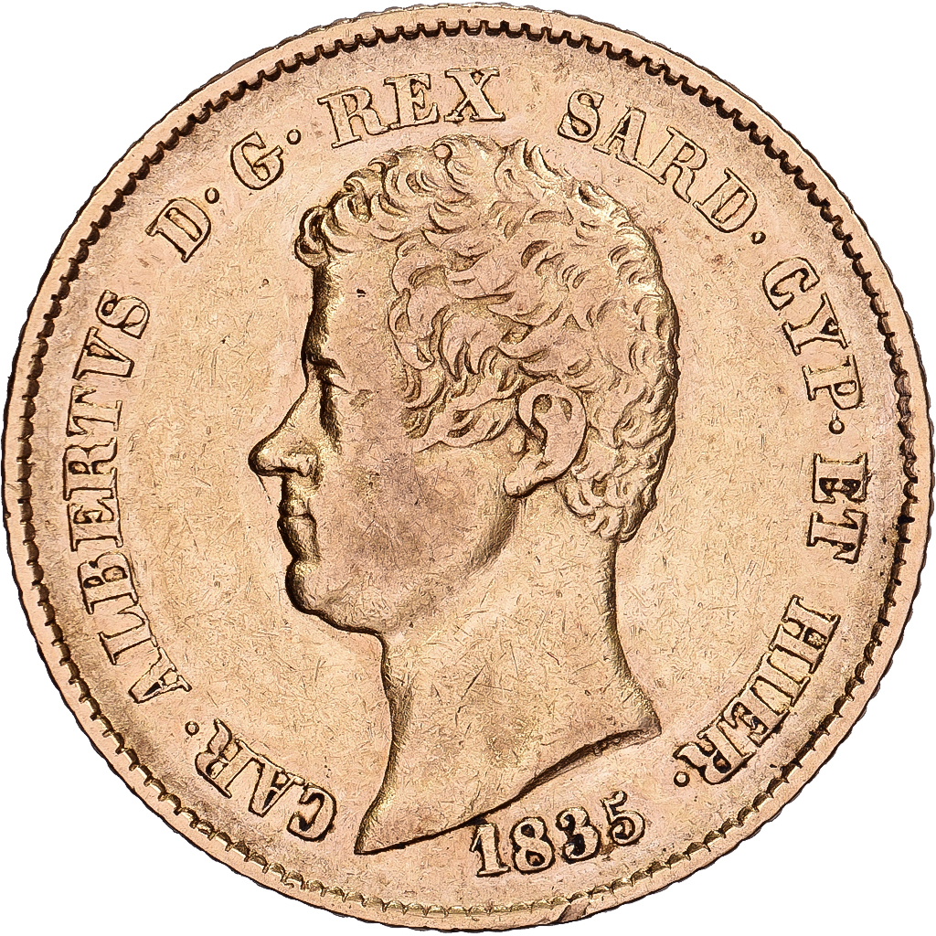Italian States, SARDINIA, Carlo Alberto, 20 Lire, 1835, Genoa, Gold, 