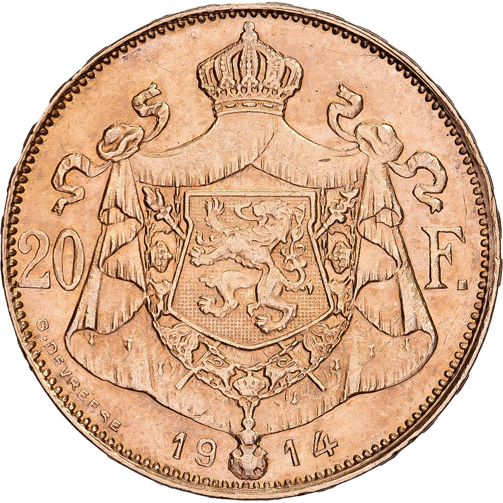 Belgium, 20 Francs, 20 Frank, 1914, Gold, , KM:79