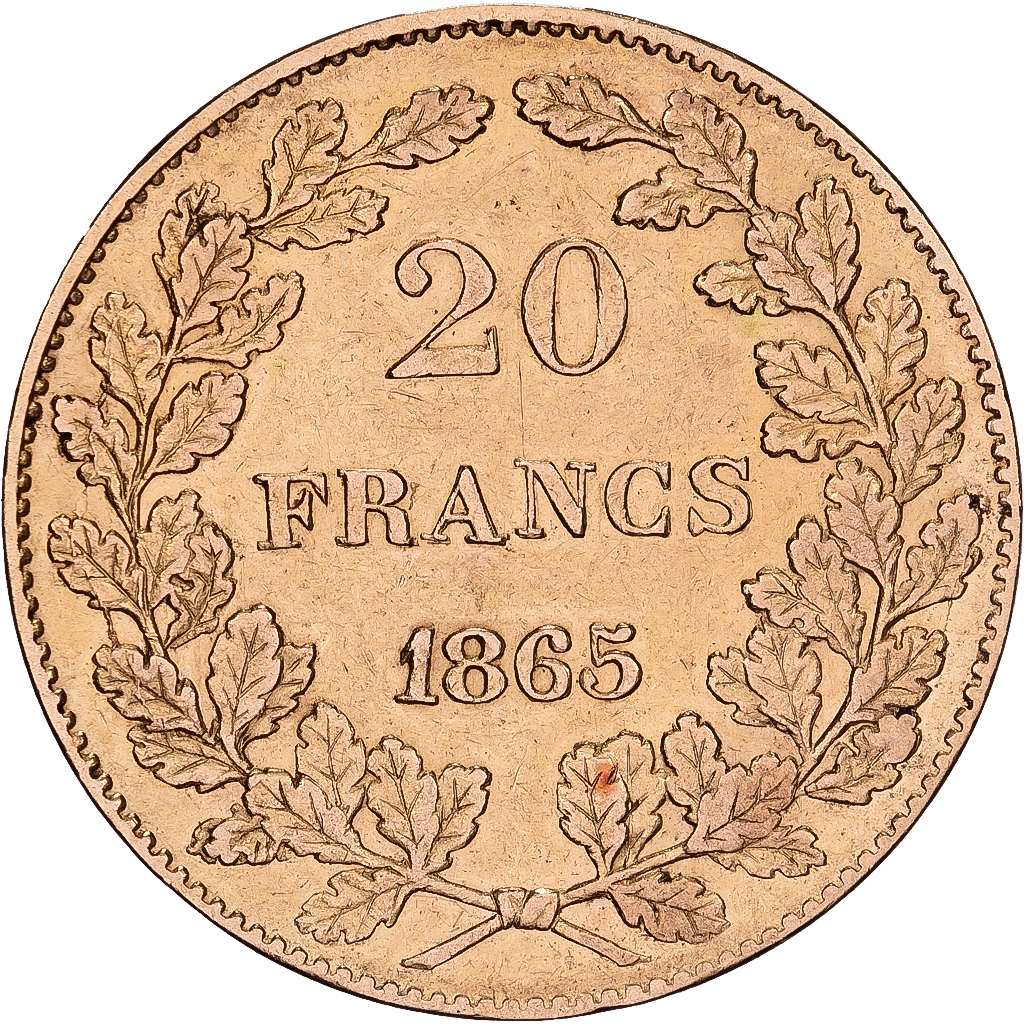 Belgium, 20 Francs, 1865, Gold, , KM:23
