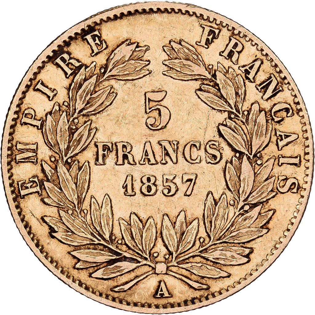 France, Napoleon III, 5 Francs, 1857, Paris, Gold, , Gadoury:1001