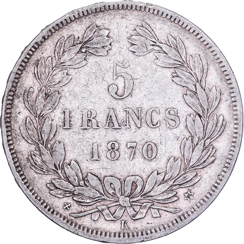 France, 5 Francs, Cérès, 1870, Bordeaux, Silver, , Gadoury:742