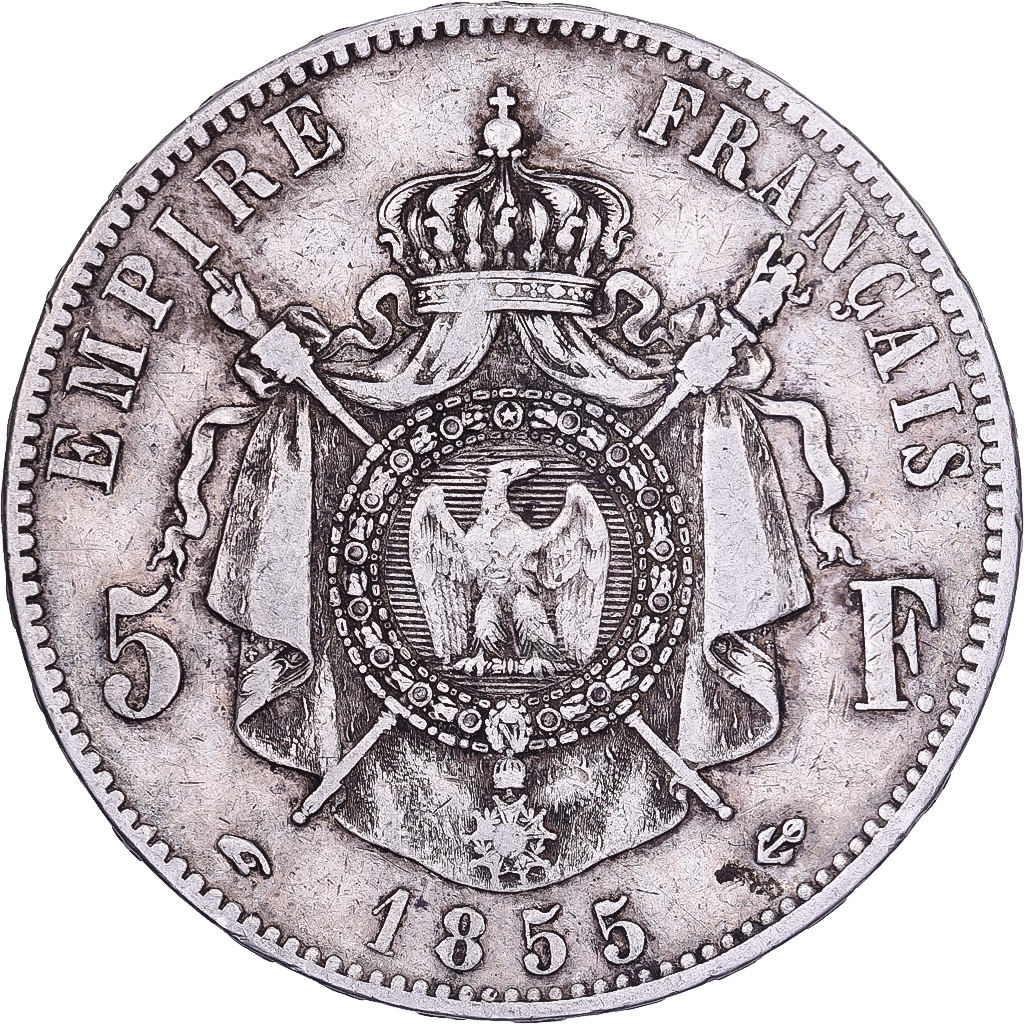 France, Napoleon III, 5 Francs, Napoléon III, 1855, Paris, Silver, 