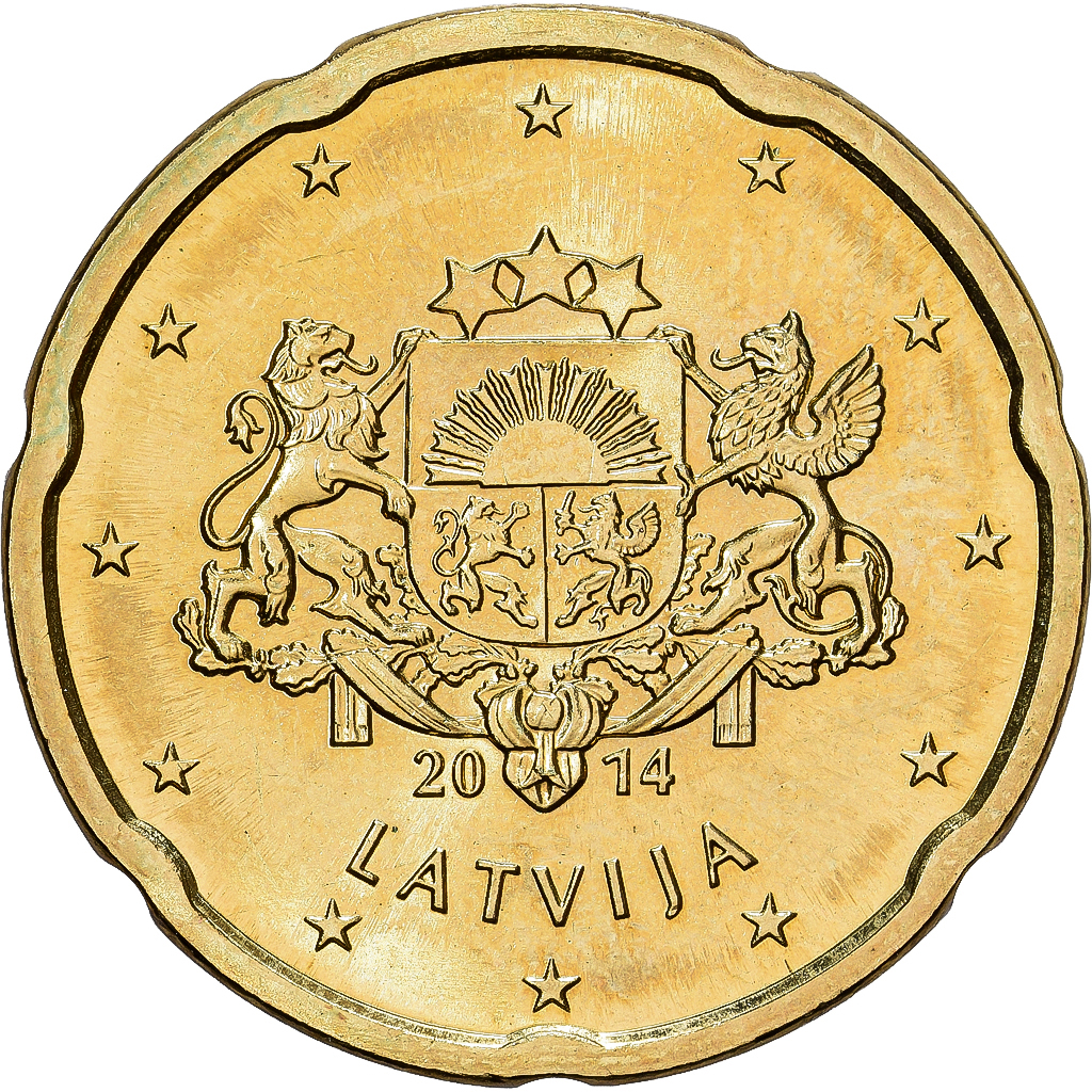 Latvia, 20 Euro Cent, 2014, BU, MS, Nordic gold, KM:154