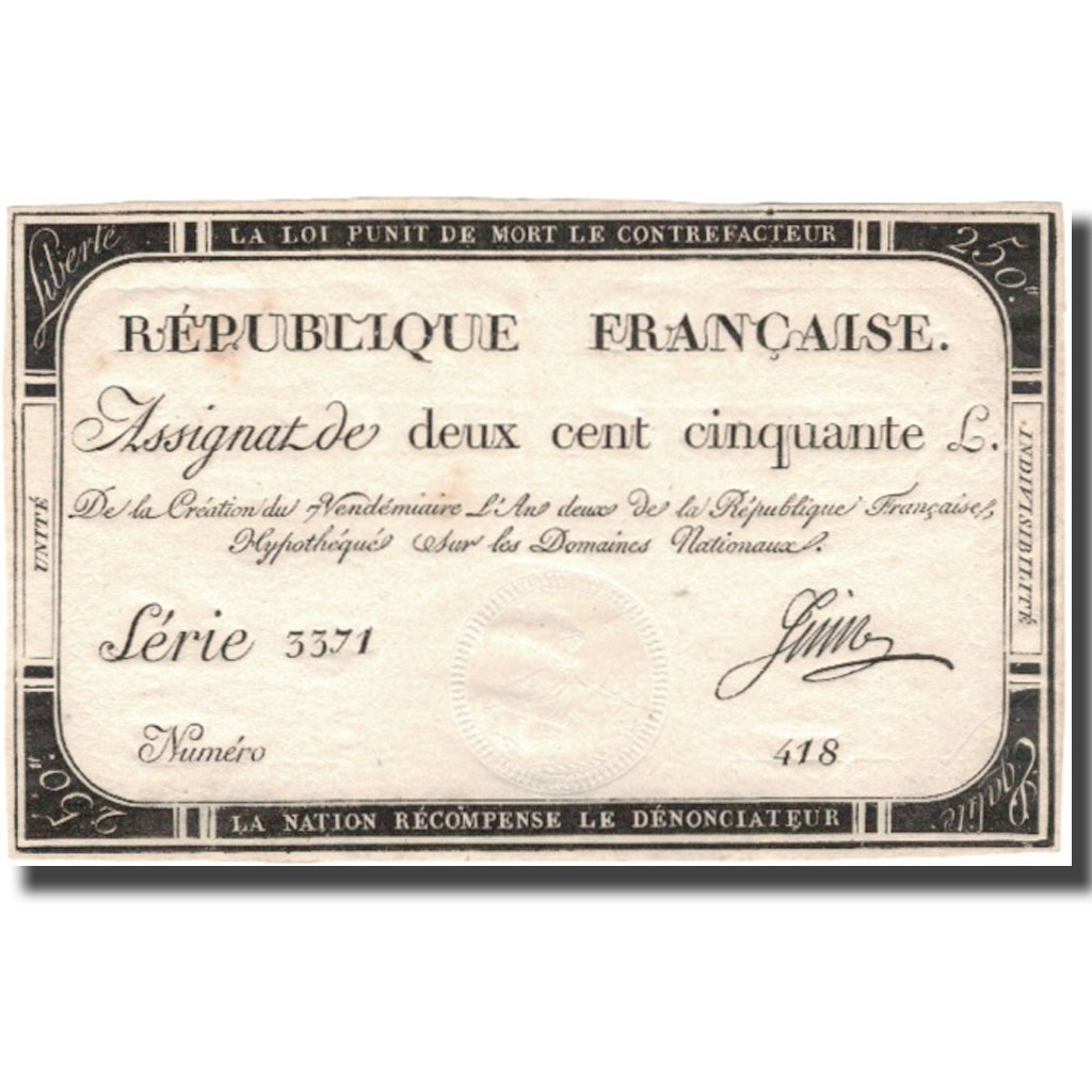 France, 250 Livres, 1793, Say, 1793, AU(55-58), KM:A75