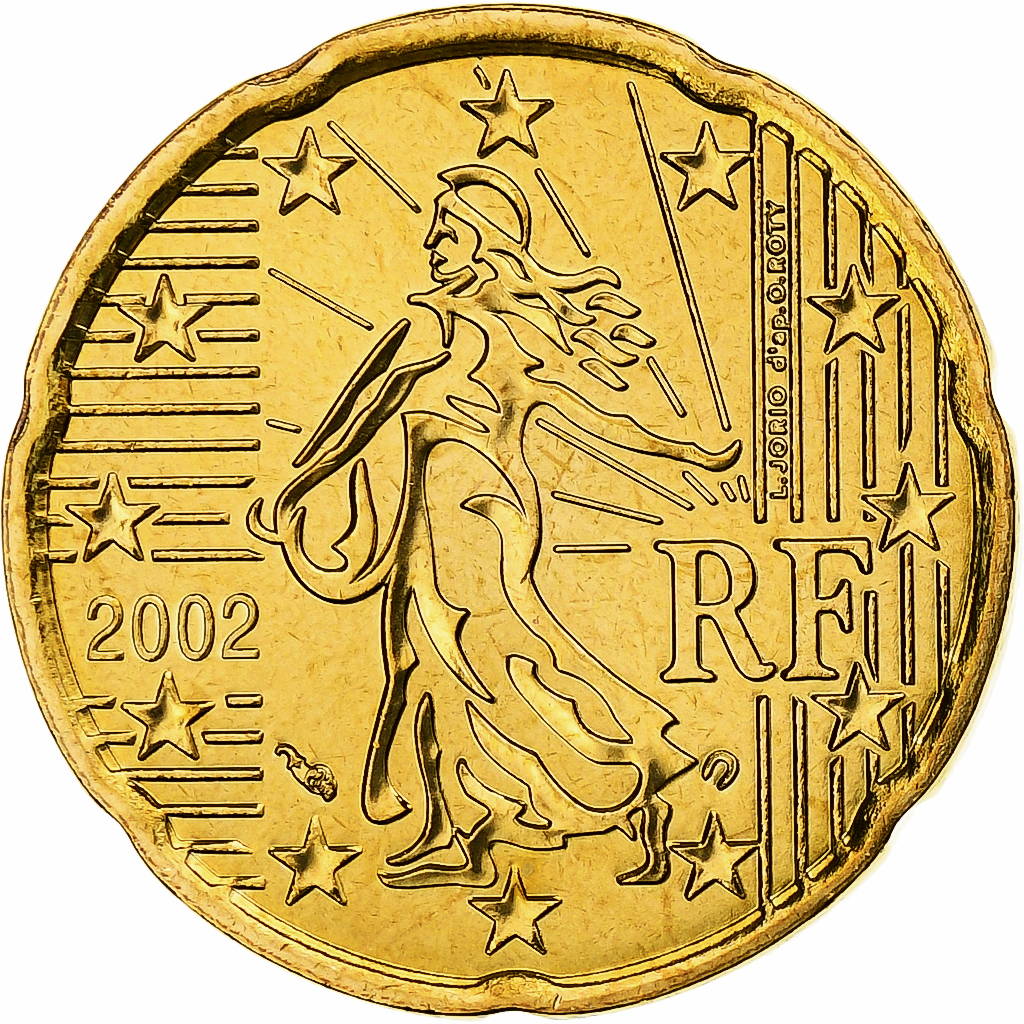 Frankreich, 20 Euro Cent, 2002, MDP, Série BU, UNZ+, Nordic gold, KM:1286