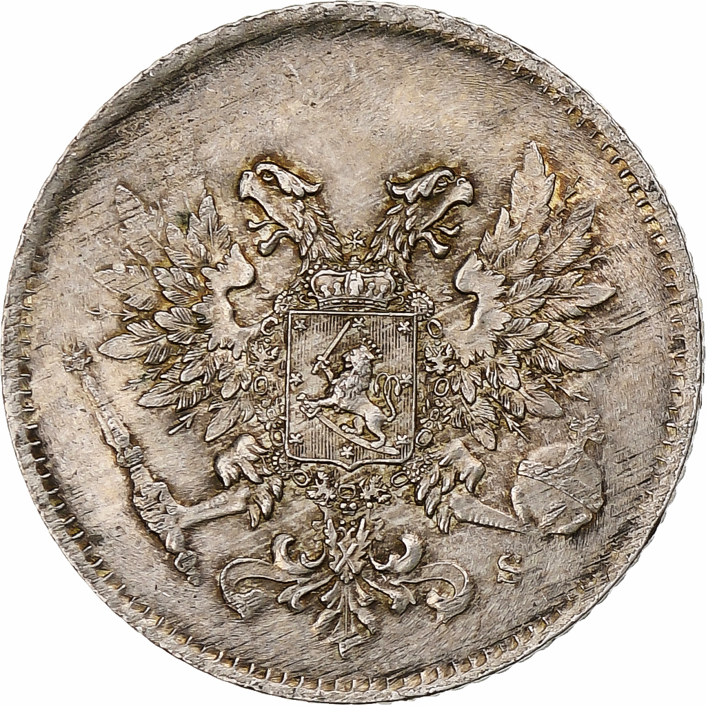Finland, Nicholas II, 25 Penniä, 1917, Helsinki, Civil War, Silver, AU
