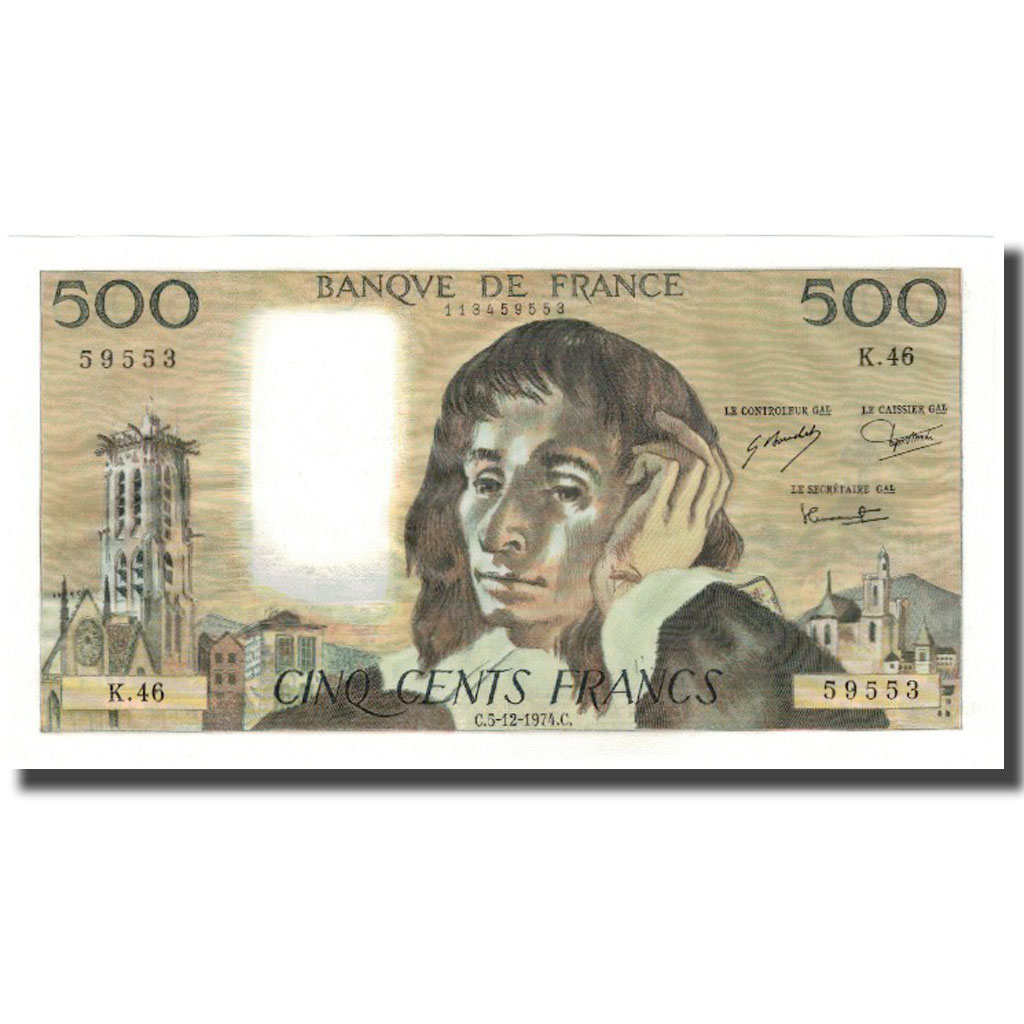 France, 500 Francs, Pascal, 1974-12-05, UNC(60-62), Fayette:71.12, KM:156c