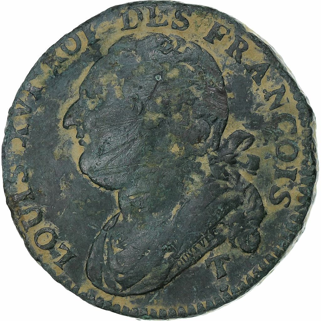 France, Louis XVI, 12 Deniers, 1792 / AN 4, Saumur, Métal de cloche, 