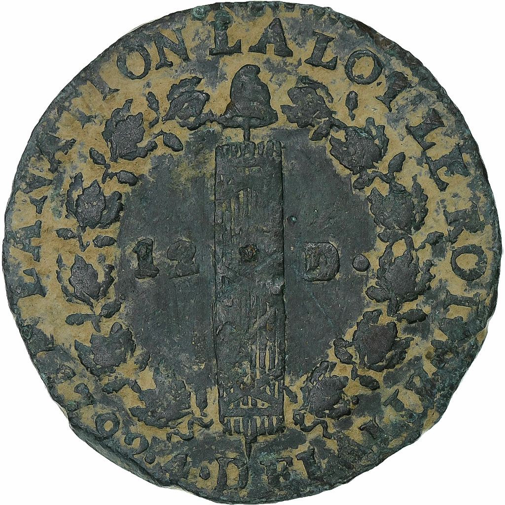 France, Louis XVI, 12 Deniers, 1792 / AN 4, Saumur, Métal de cloche, 