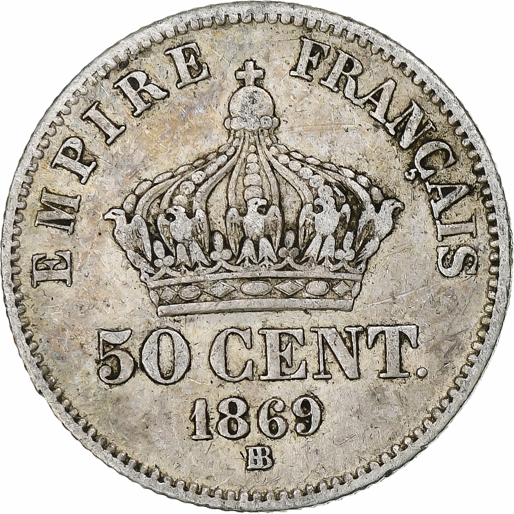 France, Napoleon III, 50 Centimes, 1869, Strasbourg, Silver, 
