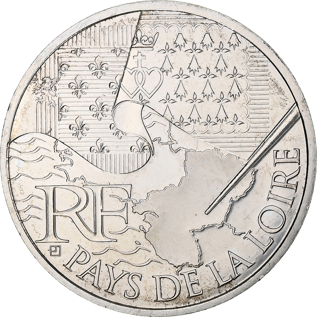 France, 10 Euro, Pays de la Loire, 2010, MDP, Silver, MS(63)