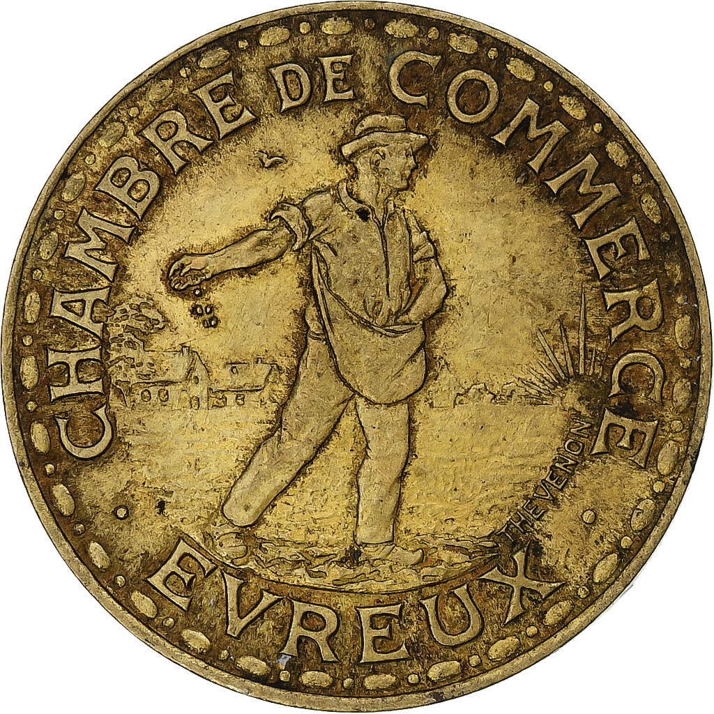 France, Chambre de commerce d'Evreux, 1 Franc, 1922, , Brass