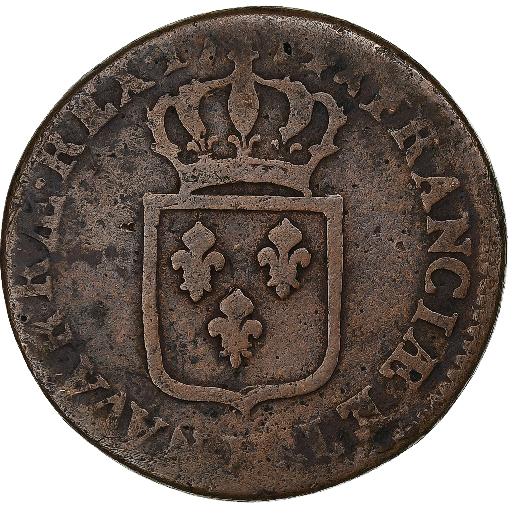 France, Louis XV, Sol à la vieille tête, 1774, La Rochelle, Copper, VF(20-25)