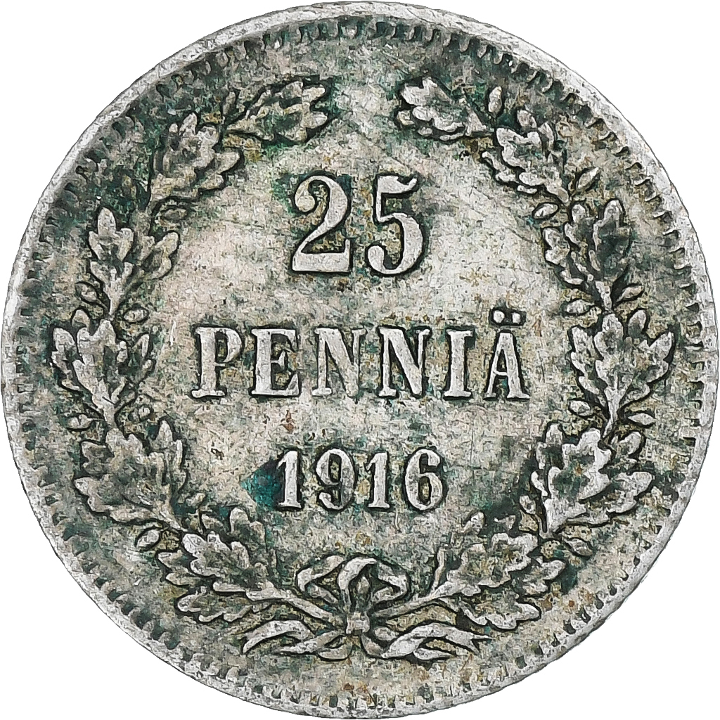 Finland, Nicholas II, 25 Penniä, 1916, Helsinki, Silver, AU, KM:6.2
