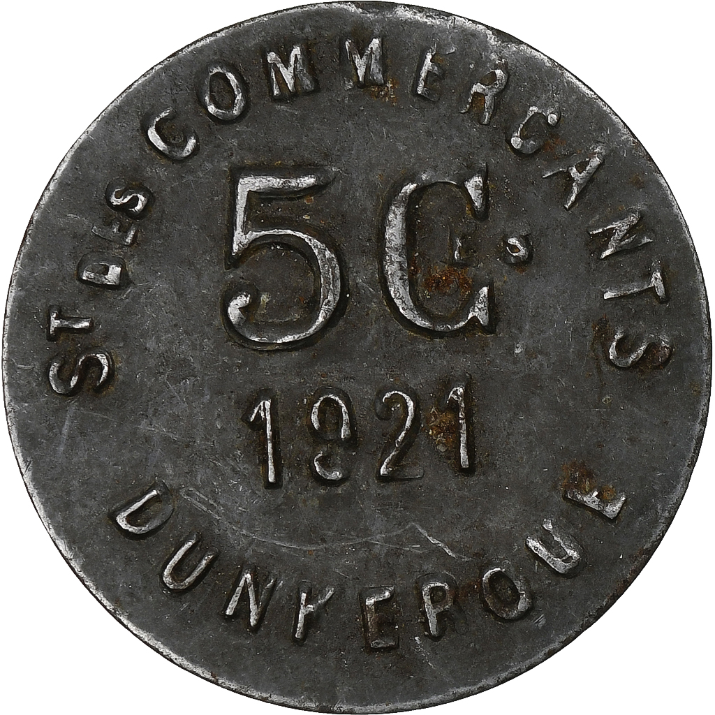 France, Société des Commerçants - Dunkerque, 5 Centimes, 1921, Iron