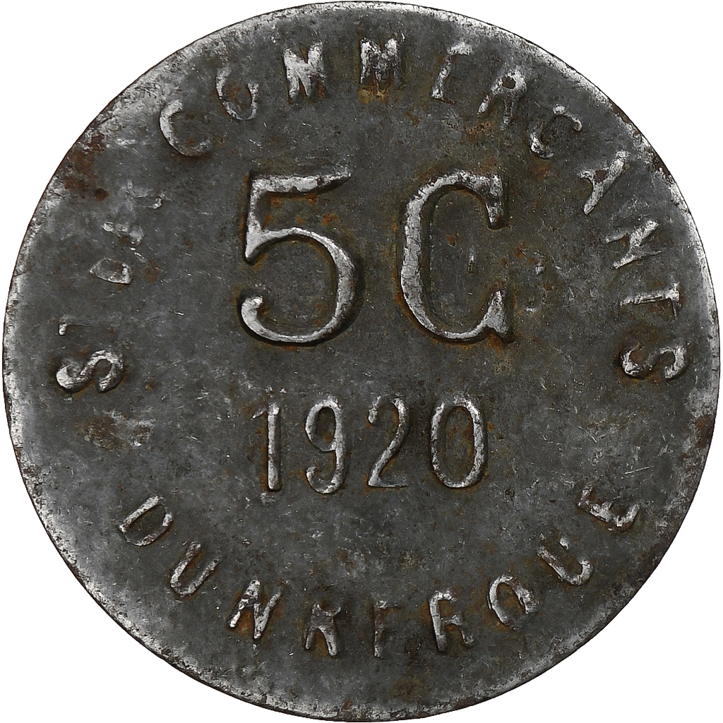France, Société des Commerçants - Dunkerque, 5 Centimes, 1920, Iron