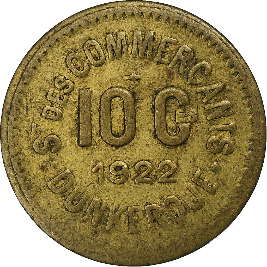 France, Société des Commerçants - Dunkerque, 10 Centimes, 1922, Brass