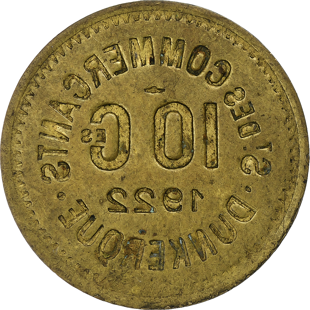 France, Société des Commerçants - Dunkerque, 10 Centimes, 1922, Brass