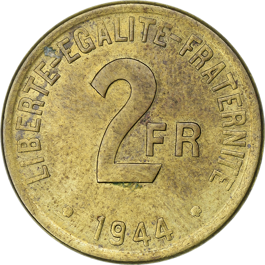 France, 2 Francs, France Libre, 1944, Philadelphia, Cupro-Aluminium, 