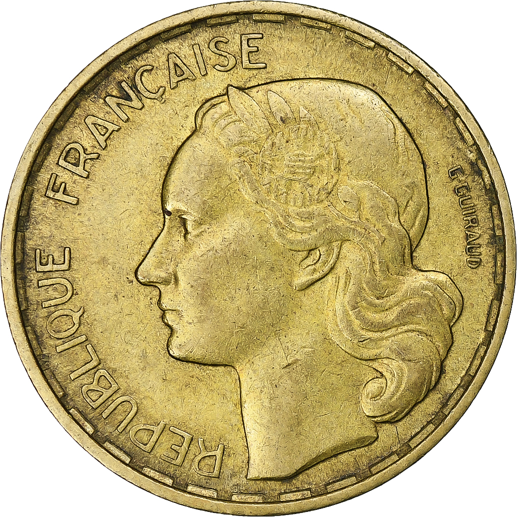 France, 20 Francs, Guiraud, 1951, Paris, Cupro-Aluminium, 