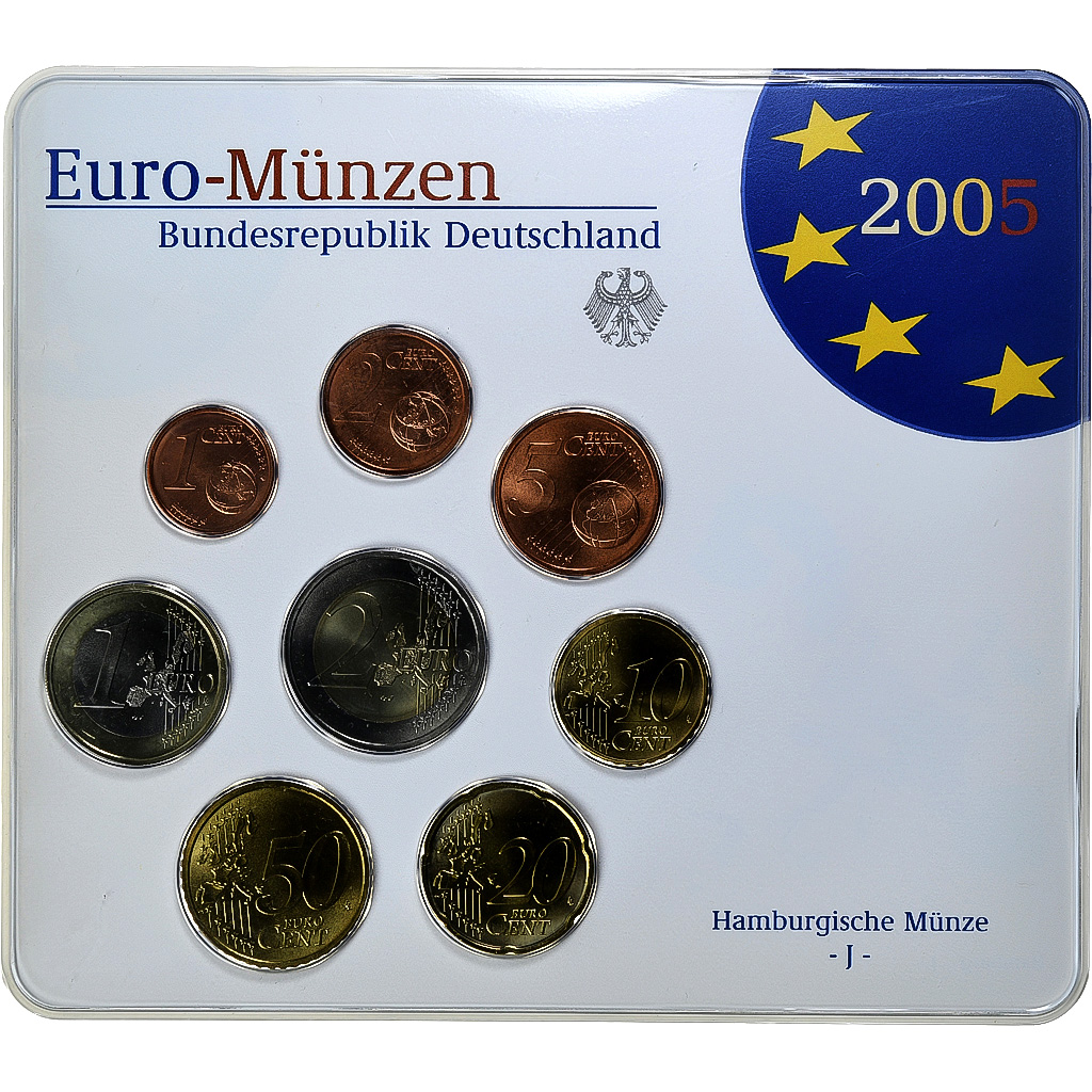 Bundesrepublik Deutschland, Set 1 ct. - 2 Euro, FDC, Coin card, 2005, Hamburg