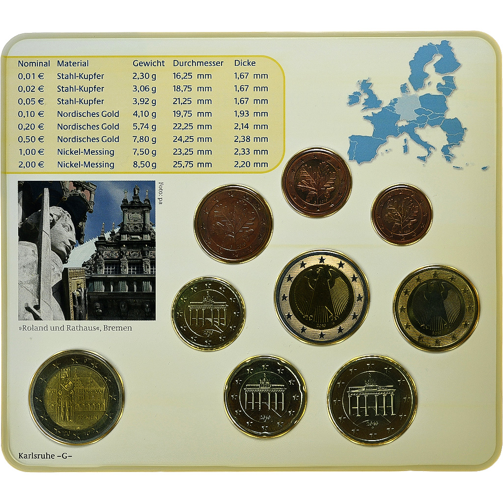 GERMANY - FEDERAL REPUBLIC, Set 1 ct. - 2 Euro + 2€, Bremer Roland, Coin card