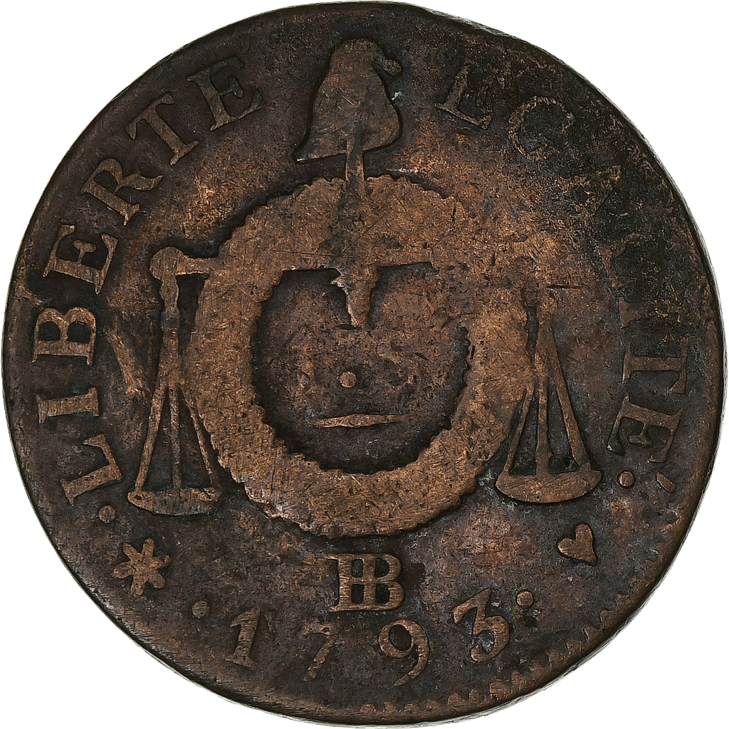 France, Sol aux Balances, 1793 - AN II, Strasbourg, Copper, 